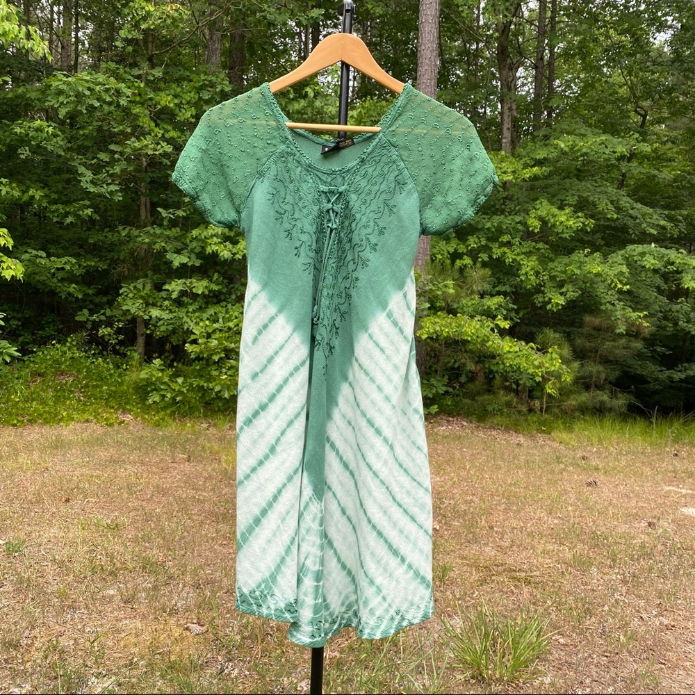 S. R. Fashion free size green tie dye embroidered dress pool coverup
